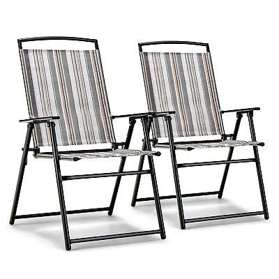 Patio 2pcs Folding Sling Chairs Dining Armrest Backrest Outdoor Portable • $59.99