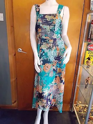 M&S Maxi Dress Sleeveless Fully Lined Chiffon Floral Mullet Hem 14 Multi BNWT • $24.89