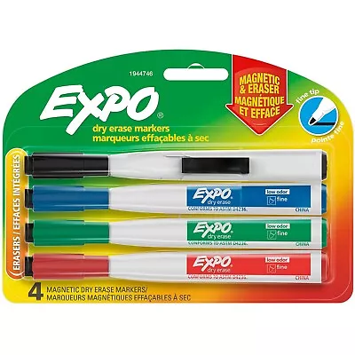 EXPO Magnetic Dry Erase Markers Brd/Md/Fine Pt 4/PK Ast 1944746 • $10.61