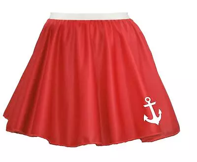 Ladies 15  Red Naval Printed Anchor Sailor Fancy Dress Skater Skirt • £10.95