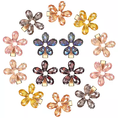 14 Pieces Flower Crystal Hair Clips Small Pearl Alligator Hairpins Mini Flowe • $9.97