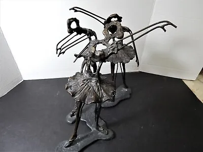Heavy Bronze Art Sculpture 3 Dancing Ballerinas Mid Century Brutalist Abstract • $625