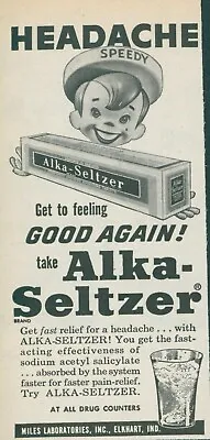 1955 Alka Seltzer Speedy Headache Relief Fizz Glass Feel Good Vtg Print Ad FJ1 • $7.99