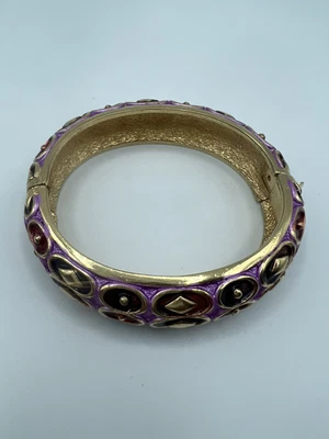 $21 • Buy Enamel Hinged Bangle Bracelet Gold Tone Classic