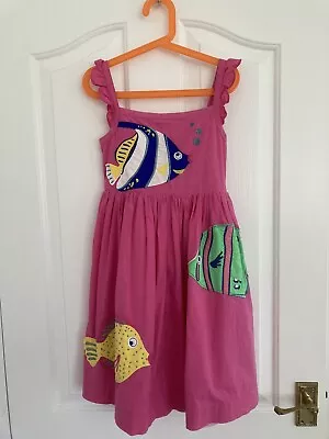 Mini Boden Embellished Fish Dress Party Dress Pink Age 7-8 • £7.99