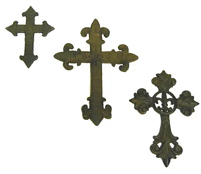 3pc Cast Iron Crosses Wall Hanging Collection Decor Gothic Medieval Crosset1 • $24.99