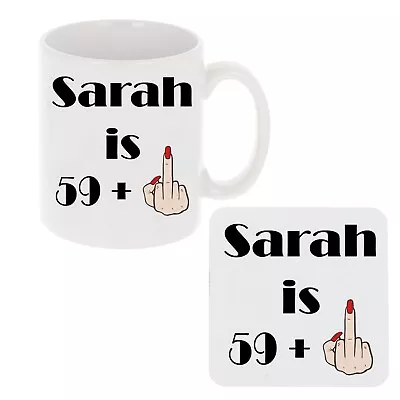 £6.99 • Buy Personalised 60th Birthday Gift Funny 60th Mug & Coaster Set - 59+ Middle Finger