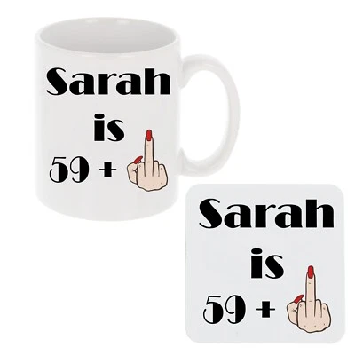 Personalised 60th Birthday Gift Funny 60th Mug & Coaster Set - 59+ Middle Finger • £6.99