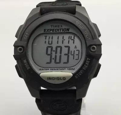 Timex Expedition Digital Watch Men 42mm Black Indiglo Backlight Band New Battery • $23.99