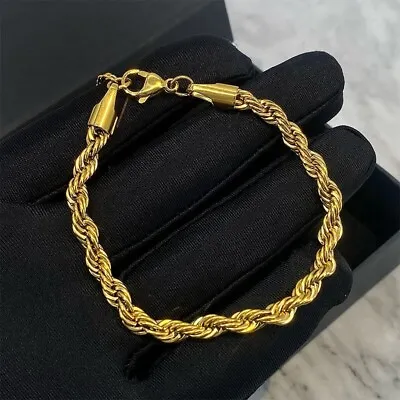 5mm Woman 18K Gold Plated Stainless Steel Rope Chain Bracelet Bangle 8.25'' • $8.50