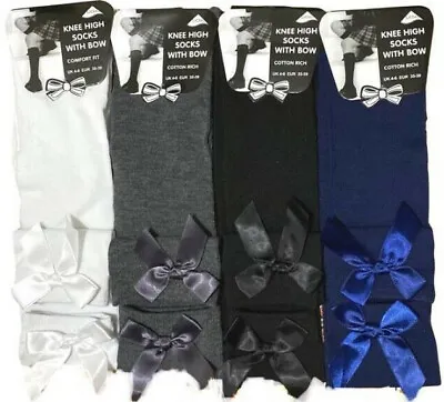 £6.90 • Buy 3 PAIRS Ladies Girls Knee High Long School Socks With Bow Party Socks ALL SIZES