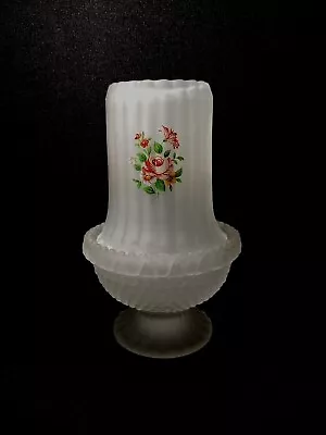 Vintage Satin Frosted Glass Ribbed Floral Fairy Lamp Courting Lamp Hobnail Base • $19