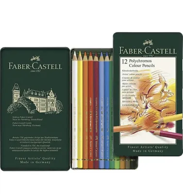 Faber Castell Tin Of 12 Polychromos Artists' Pencils Brand New • £19.25