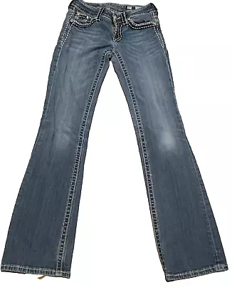 Miss Me Jeans Womens 27 Whisker Denim Thick Stitch JY5014B Rhinestone Bootcut • $20