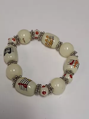  Bracelet Glass Beaded Music Stretch Woman  Music Note Beige Cream Color • $14