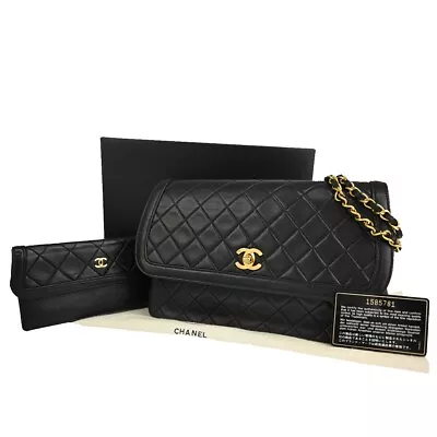 CHANEL CC Matelasse Chain Shoulder Bag Pouch Leather Black GHW Vintage 342RJ463 • $3180