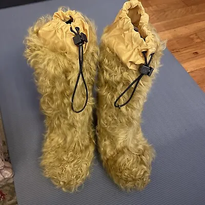 Moncler Womens FERNANDE Mustard Yellow Mongolian Lamb Fur Tall Boots EU 40 9 New • $399