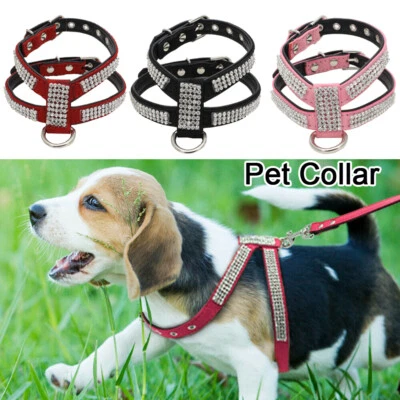 £6.68 • Buy Adjustable Pet Dog Harness Vest Suede Leather Bling Rhinestone Diamante Collar