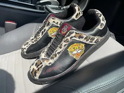 Very Rare Ed Hardy Men's Leather Slip On Shoes Sneakers Leopard US 10 EUR 43 • $650