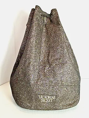 Victoria’s Secret Limited Edition Black Glitter Drawstring Backpack Tote Bag • $24