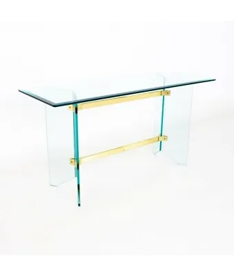 Pace Mid Century Brass And Glass Foyer Entry Console Table • $1695