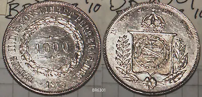 Brazil Brasil 1863 Silver 1000 Reis ExtraFine-UnCirculated Coin BR6301 • $46.11