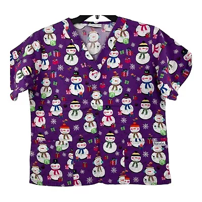 UA Scrubs Scrub Top Womans Medium Purple With Snowman Print Has Pockets Ladies • $7.90