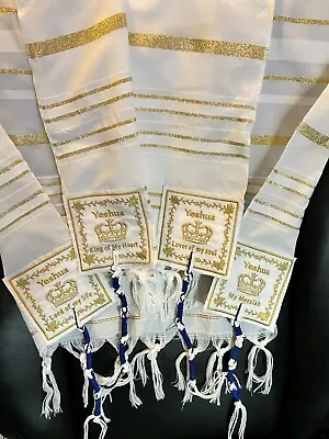 WHITE & GOLD Yeshua Messianic Tallit Prayer Shawl King Of Kings • $18.95