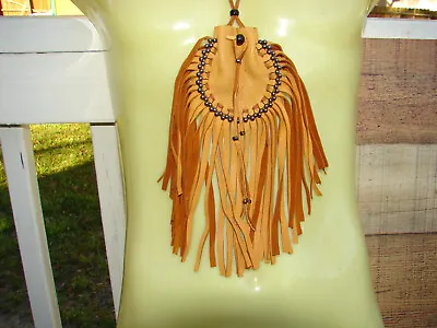 Native American Style Deerskin Leather Medicine Bag Beaded Fringed Talisman • $33.75