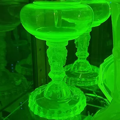 Rare Vaseline Uranium Glass Aladdin 3 Face Oil Lamp 2001 Prototype Three Sisters • $225