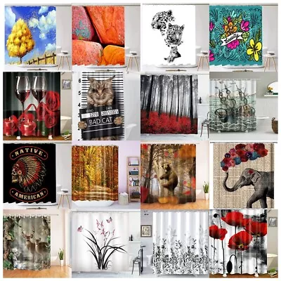 Modern Fabric Bathroom Shower Curtain Stylish Print Waterproof With 12 Hooks • $15.99