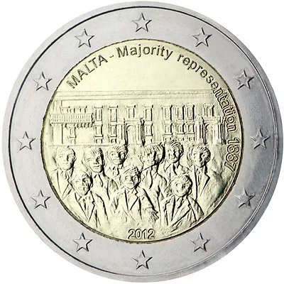 2012 Malta € 2 Euro UNC Uncirculated Coin  1887 Majority Representation  • $10.85