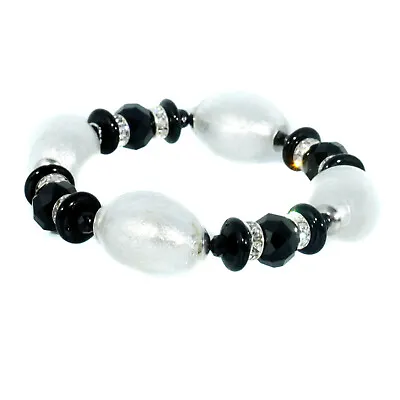 Murano Art Glass Necklace Bracelet Silver Black Beads Individual Or Set Zecchin • £24.95