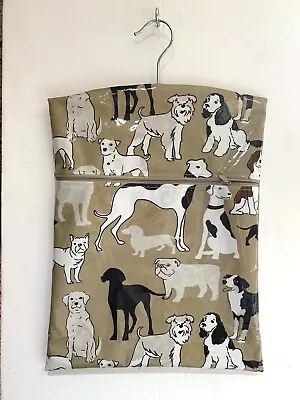 Hand Made Oilcloth Peg / Hanging Storage Bag - Zipped 12½  X 16  Multi Dogs • £6.95