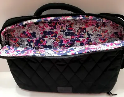 Vera Bradley Black/Floral Quilted Microfiber Computer Bag Tote 16 X 12 FREE SHIP • $39.99