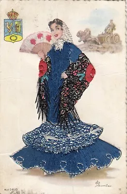 £2.95 • Buy Postcard Embroidered Silk Spanish Dancer Madrid Spain Costume My Ref VG