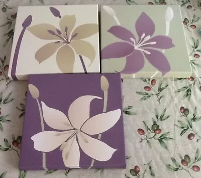 3 X CANVAS LILY PICTURES 30cm X 30cm GREEN COLOURS • £5