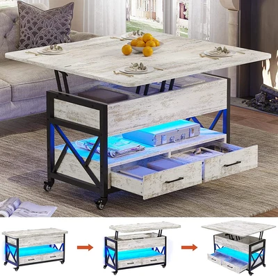 $164 • Buy 40  Lift Top Coffee Table With 2 Drawers & LED Light Farmhouse Coffee Table