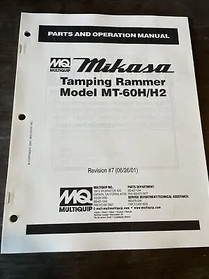 Mikasa Multiquip MT60H Tamping Rammer Jumping Jack Parts Operation Manual Book • $54.99