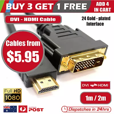 HDMI Male To DVI Male Cable Adapter Monitor Lead 24+1 Pin 1080P Converter Laptop • $5.55