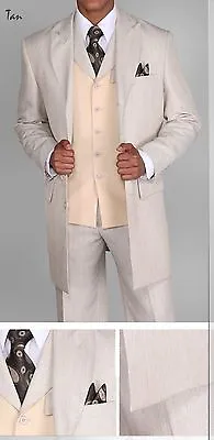 Men's 3 Piece Milano Moda 35  Zoot Suit With Herring Bone Design Suit 3106 Sand • £123.49