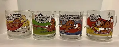 1978 Vintage McDonald's Garfield Mugs Full Set Of 4 Clear Glass Anchor Hocking • $25.99