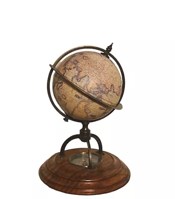 Mercator Terrestrial Old World Globe Compass Desktop Brass Wood 8   • $59.95