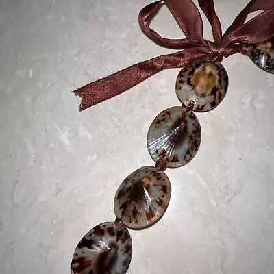 Limpit Shells Necklace Vintage Hawaiian Lei Seashell 30  Neutral Garland Ribbon • $64