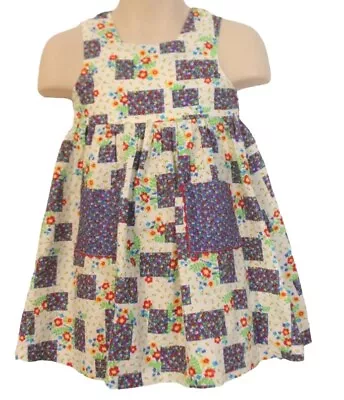 Rock Your Baby Size 0 Girls White Patchwork Floral Coloured Seersucker Dress • $18.95