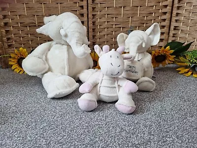 8TH WONDER Elephant & Cow Bundle X 3 Plush Soft Toy Cream White Pink Birthday • £20