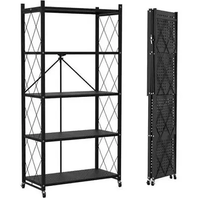 5 Tier Metal Rack Free Standing Shelving Unit Heavy Duty Storage Wheel • $72.50