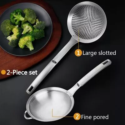 2pcs Kitchen Utensil Frying Strainer Ladle Fine Mesh Slotted Spoon Set  Cooking • £8.81