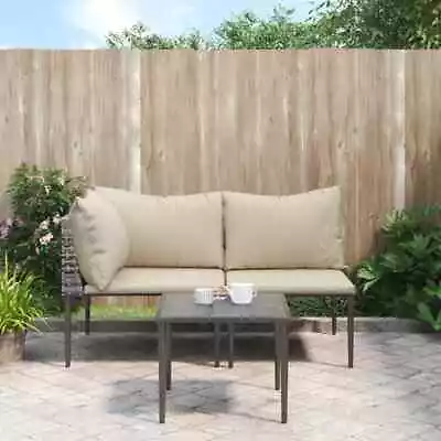 3 Piece Garden Lounge Set With Cushions Grey Poly Rattan • $291.40