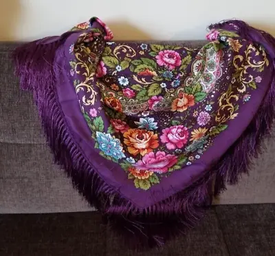 80% Wool Russian Style Purple Square Shawl • $29.99